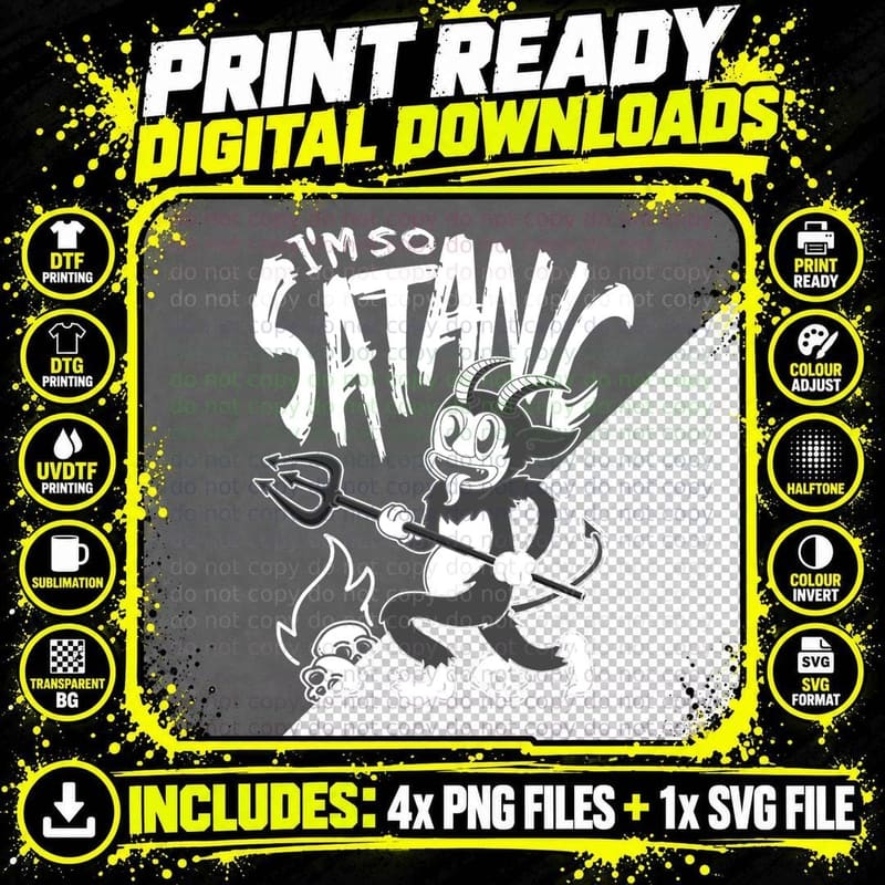 Evil Devil I'm So Satanic Lucifer Baphomet Horns Hell Png SVG Digital Bundle