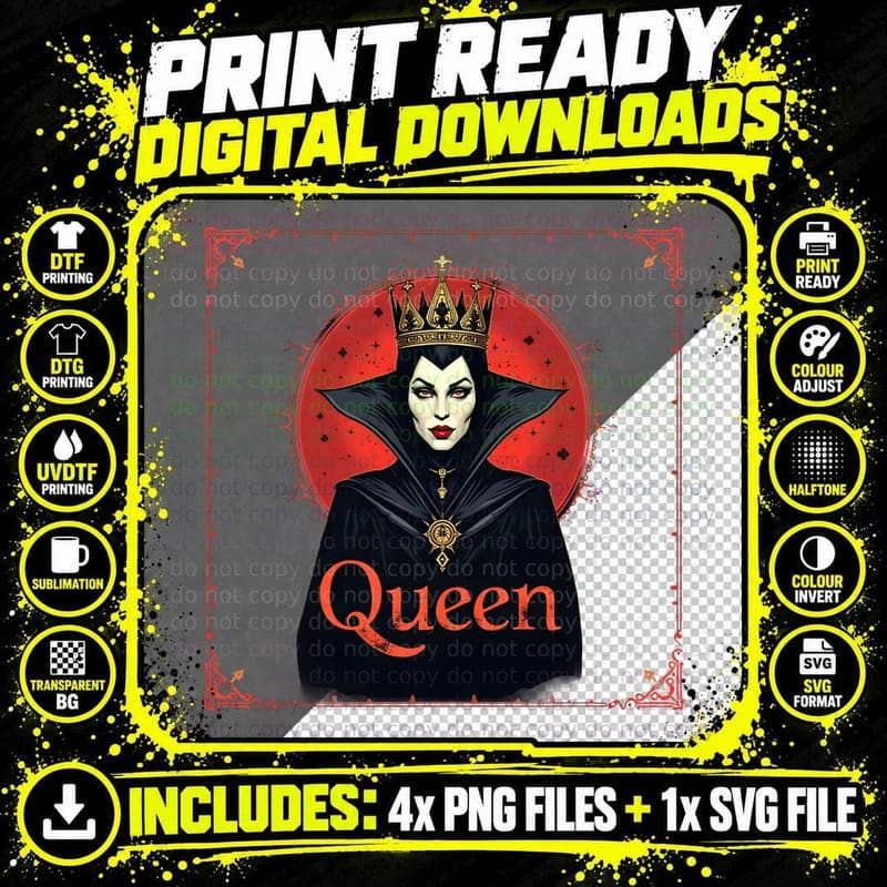 Evil Queen with Gold Crown T-Shirt Png SVG Digital Bundle