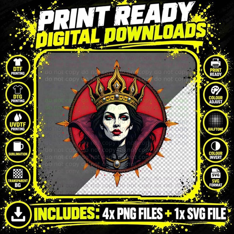 Evil Queen with Golden Thorns Fantasy Fairytale Villain Png SVG Digital Bundle