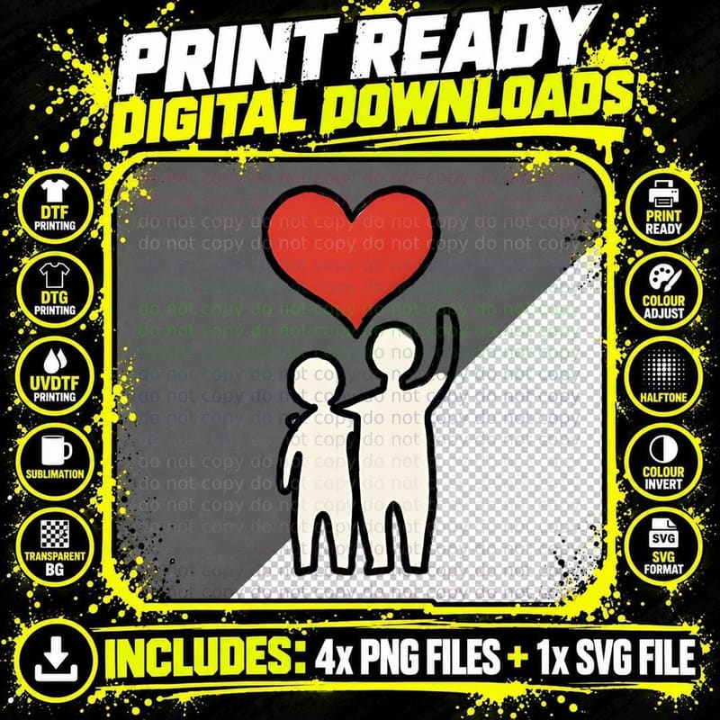 Family Love Silhouette Red Heart Brush Strokes Png SVG Digital Bundle