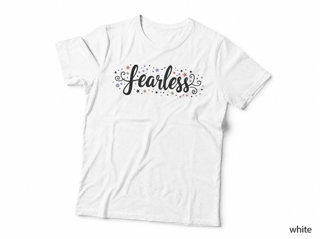 Fearless Cursive Black Text Colorful Stars T-Shirt
