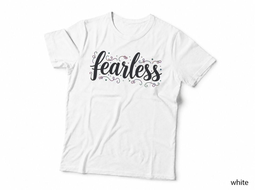 Fearless Cursive Swirls Multicolored Dots T-Shirt