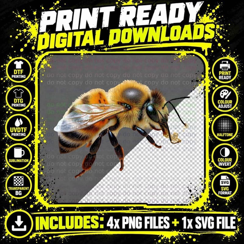 Fuzzy Honeybee Realistic Detailed Pollen Insect Lover Png SVG Digital Bundle