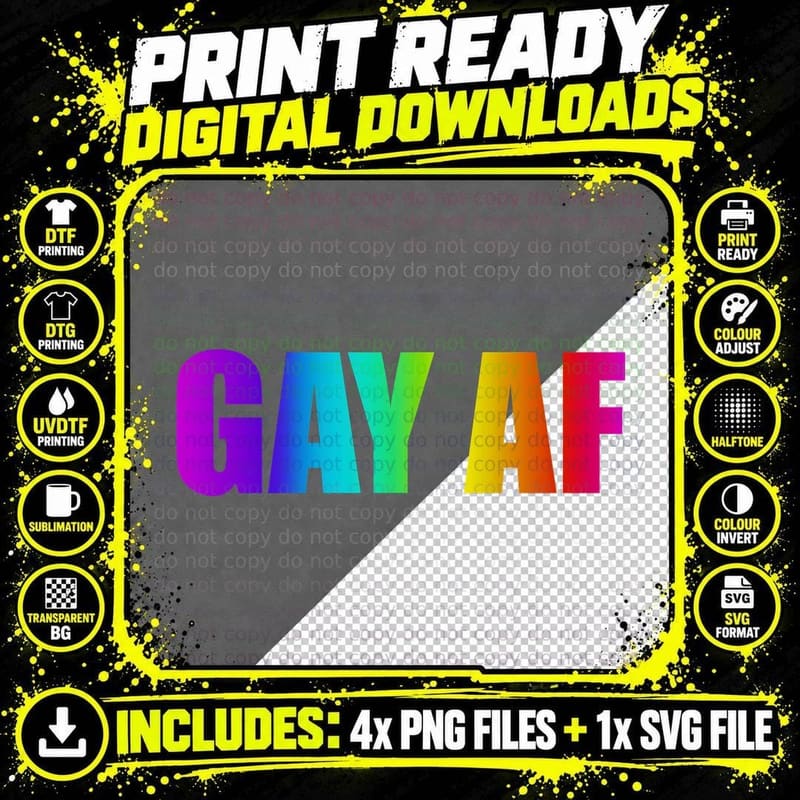 GAY AF Bold Block Letters Rainbow Gradient Vibrant Png SVG Digital Bundle