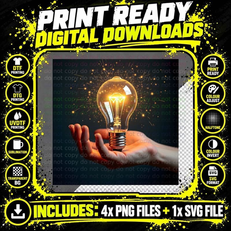 Glowing Light Bulb Brilliant Ideas T-Shirt Png SVG Digital Bundle
