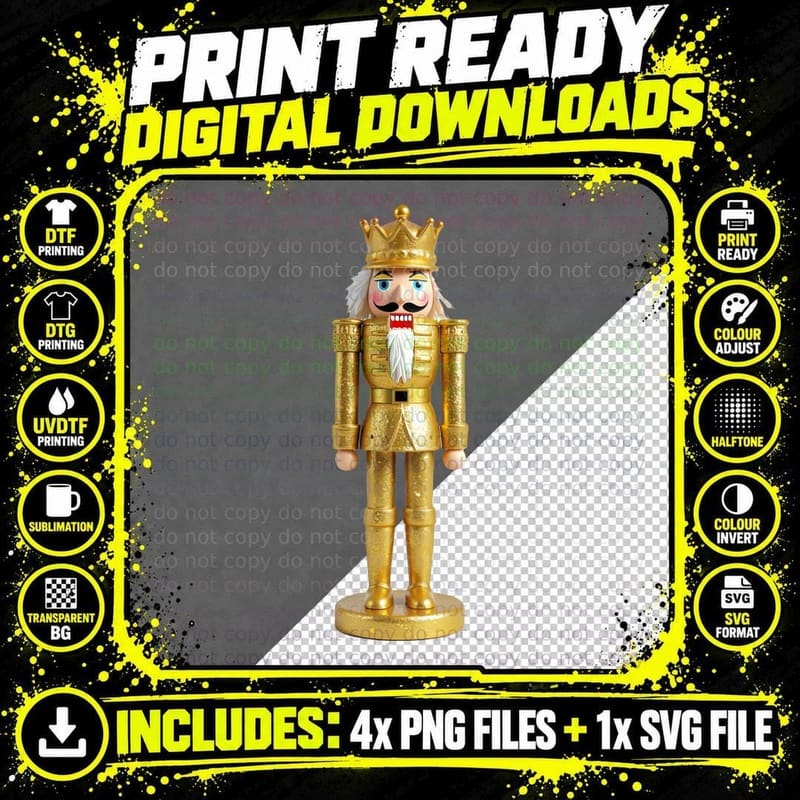 Golden Shimmer Nutcracker Art T-Shirt Png SVG Digital Bundle