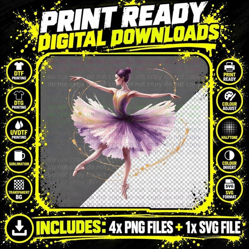 Graceful Ballerina Ballet Dancer Tutu Recital Dance Gift Png SVG Digital Bundle