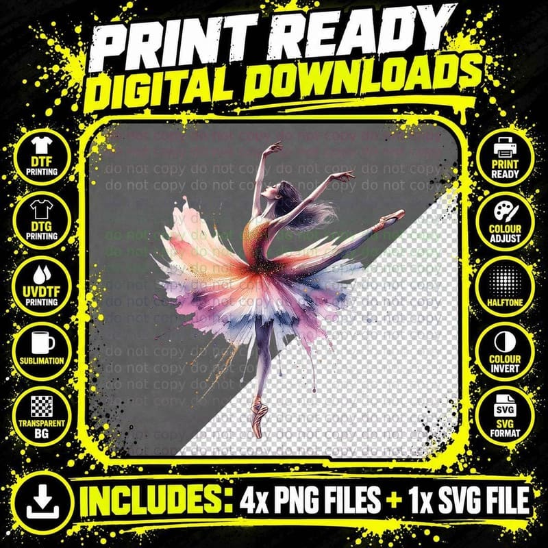Graceful Ballerina Ballet Dancer Tutu Recital Dance Png SVG Digital Bundle