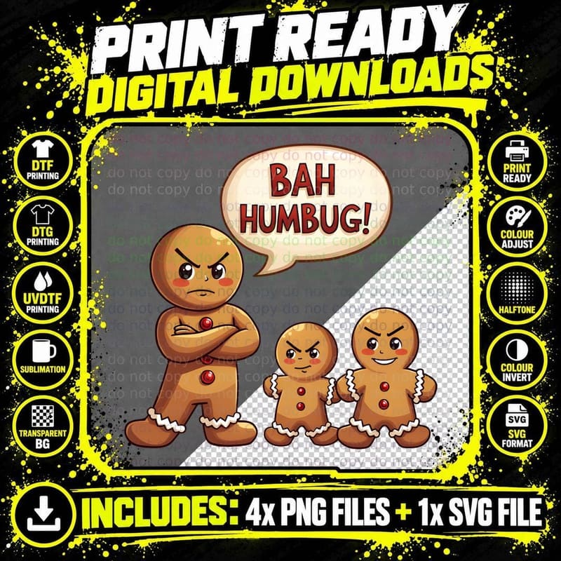 Grumpy Gingerbread Man Bah Humbug T-Shirt Png SVG Digital Bundle