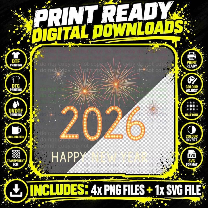 Happy New Year 2026 Colorful Firework T-Shirt Png SVG Digital Bundle