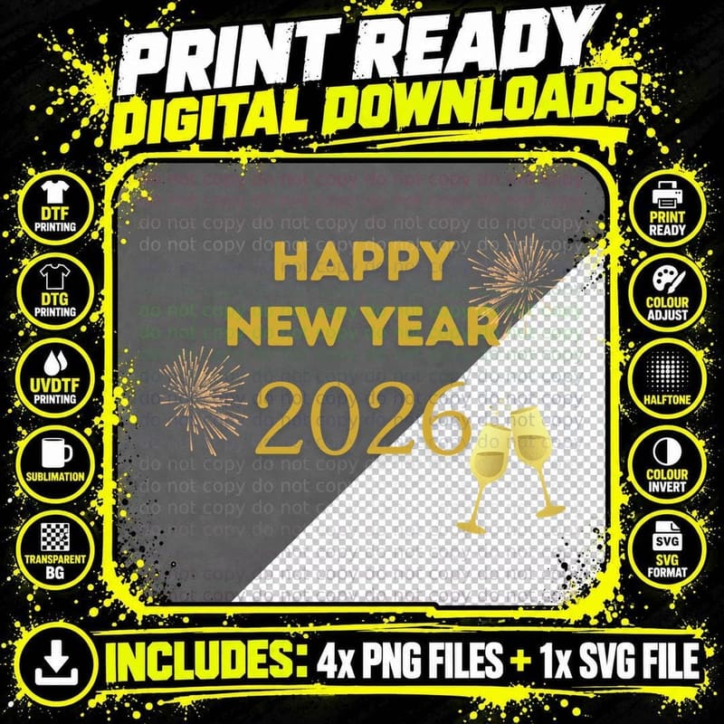 Happy New Year 2026 for New Year's Eve Party Countdown Png SVG Digital Bundle