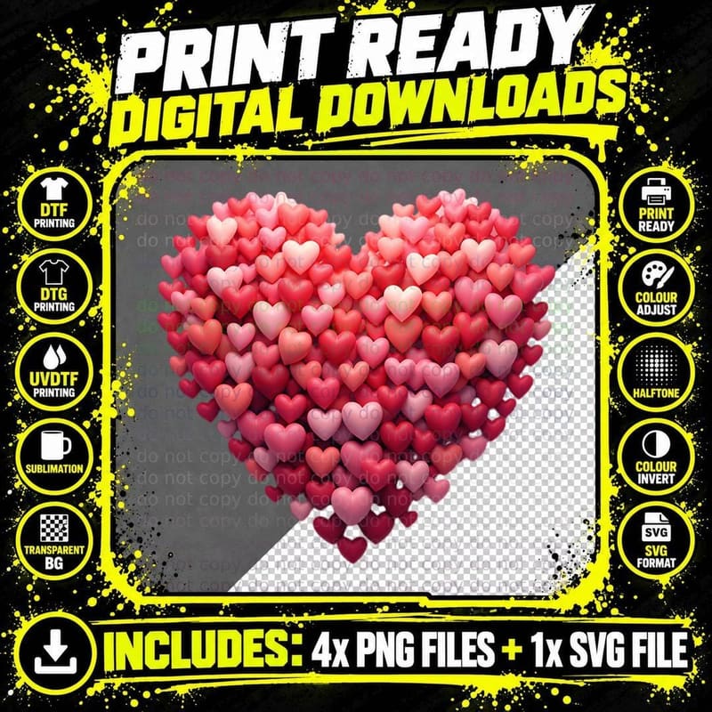 Heart Cluster Pink Red Peach Small Hearts Overlapping Png SVG Digital Bundle