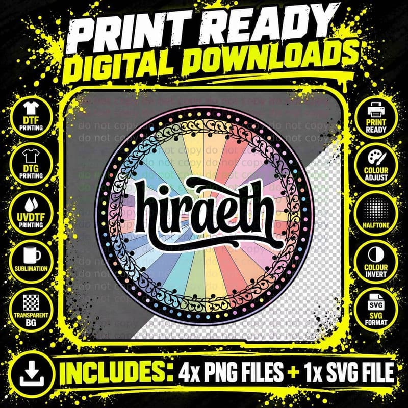 Hiraeth Ornate Holographic Pastel Color Wheel Swirls Png SVG Digital Bundle
