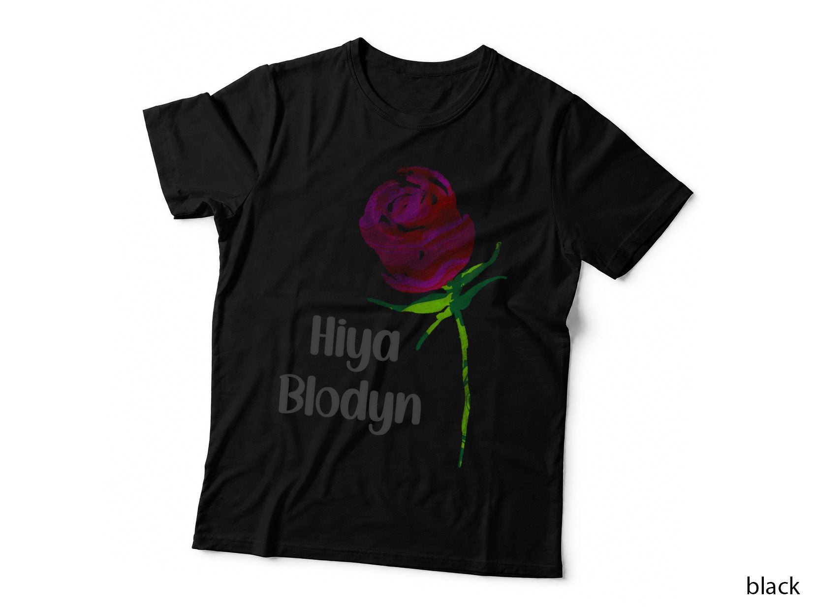 Hiya Blodyn Vibrant Stylized Rose Swirling Petals Welsh Greeting Design T-Shirt