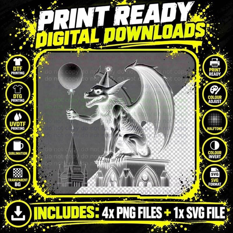 Intricate Gargoyle with a Party Hat T-Shirt Png SVG Digital Bundle
