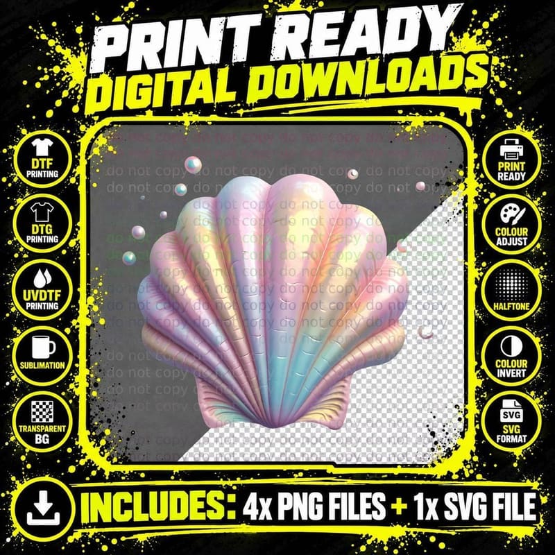 Iridescent Seashell Pastel Bubbles Ocean Lover Beachy Png SVG Digital Bundle