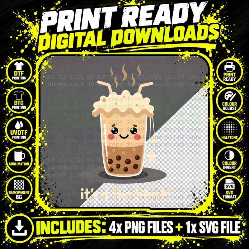 It's a Tea Shirt! Cute Bubble Tea Boba Lover T-Shirt Png SVG Digital Bundle