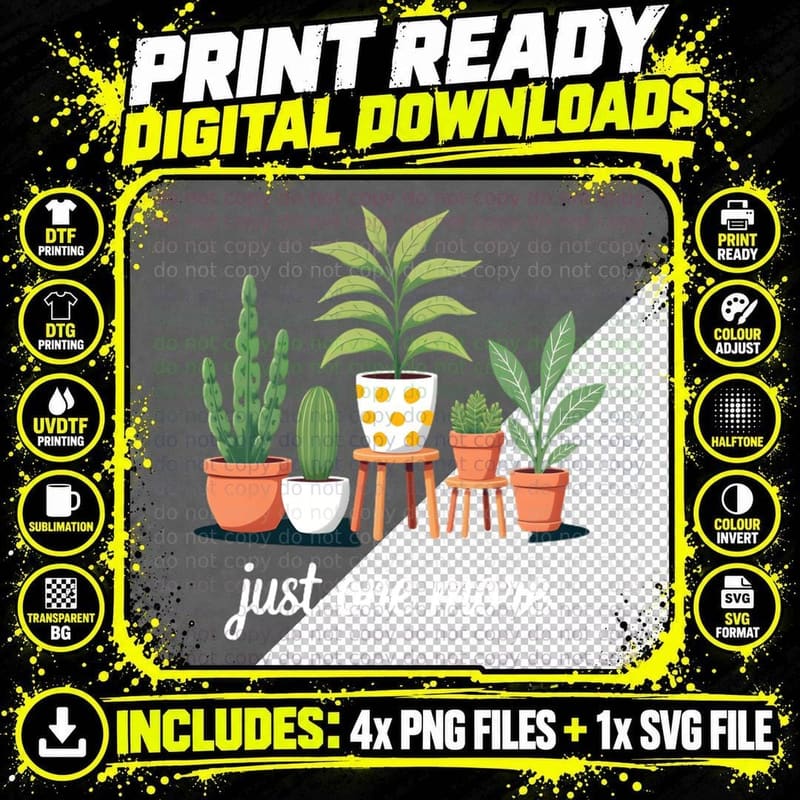 Just One More Potted Plants Cactus Collection Decorative Png SVG Digital Bundle