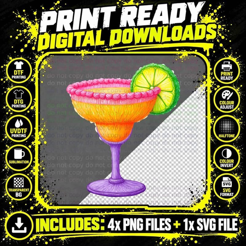 Knitted Margarita Glass Vibrant Colorful Lime Garnish Png SVG Digital Bundle