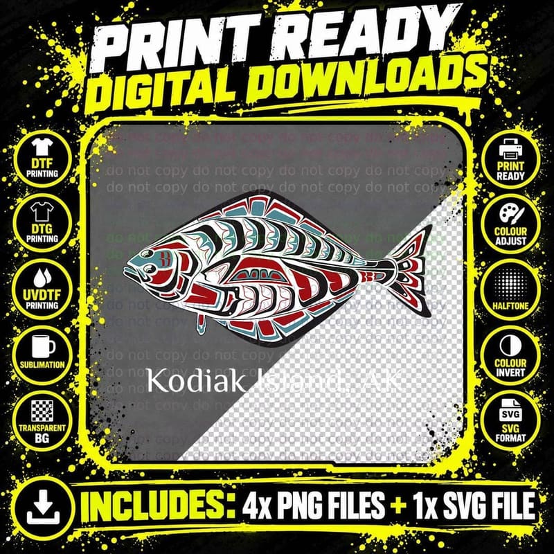 Kodiak Island, Alaska Native American Halibut Fishermen Png SVG Digital Bundle