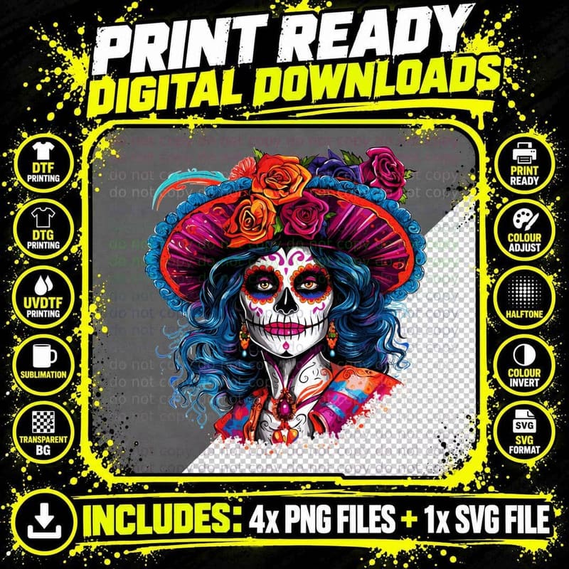 La Calavera Catrina the Symbol of Cycle of Life Gift Png SVG Digital Bundle