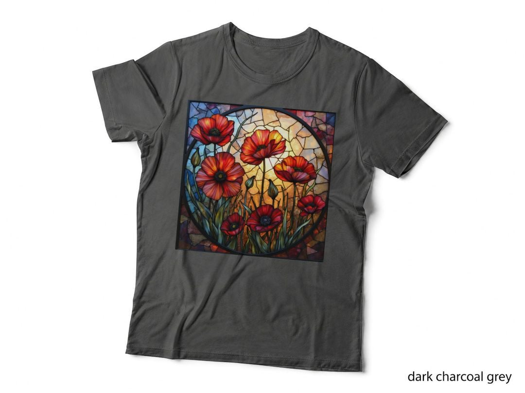 Lest We Forget Poppies Remembrance Stained Glass Veterans Memorial T-Shirt