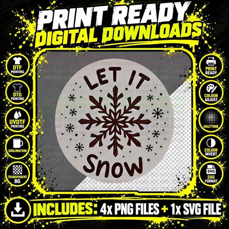 Let It Snow Snowflake Winter T-Shirt Png SVG Digital Bundle