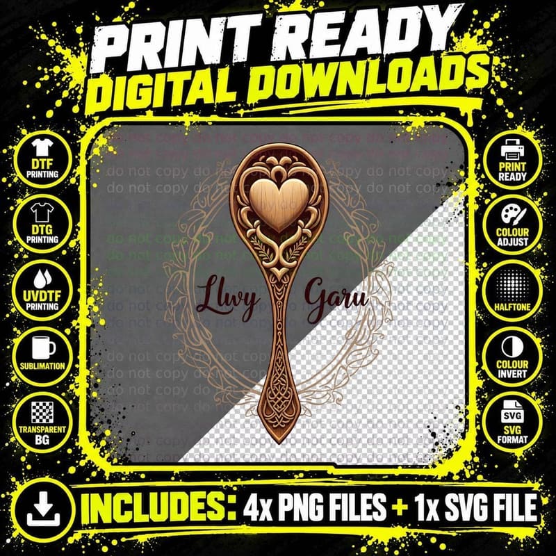 Llwy Garu Love Spoon Tee, Welsh Traditional Gift for Her Png SVG Digital Bundle