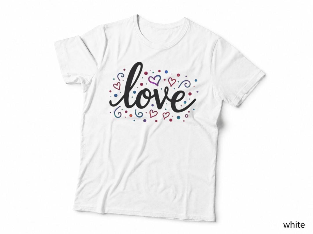Love Cursive Black Colorful Hearts T-Shirt