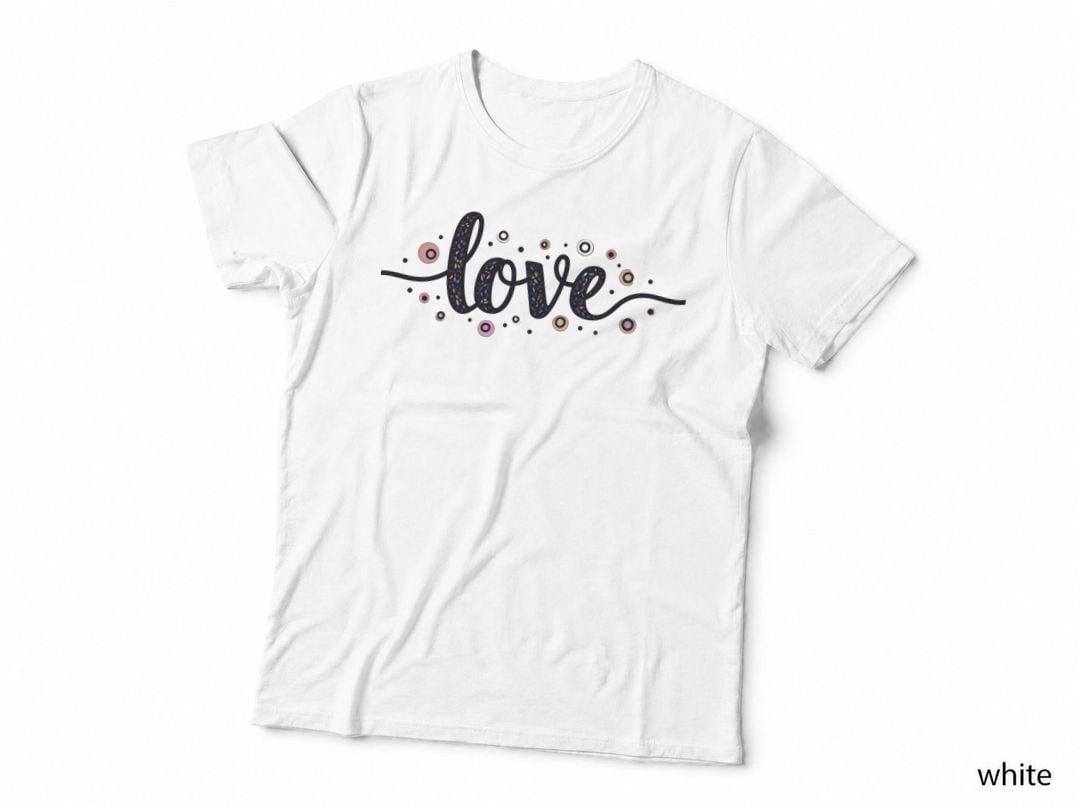 Love Cursive Multicolored Mosaic Fill T-Shirt