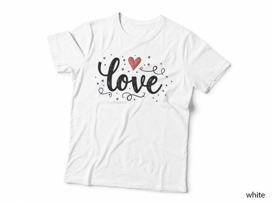 Love Dark Blue Cursive Multicolored Hearts T-Shirt