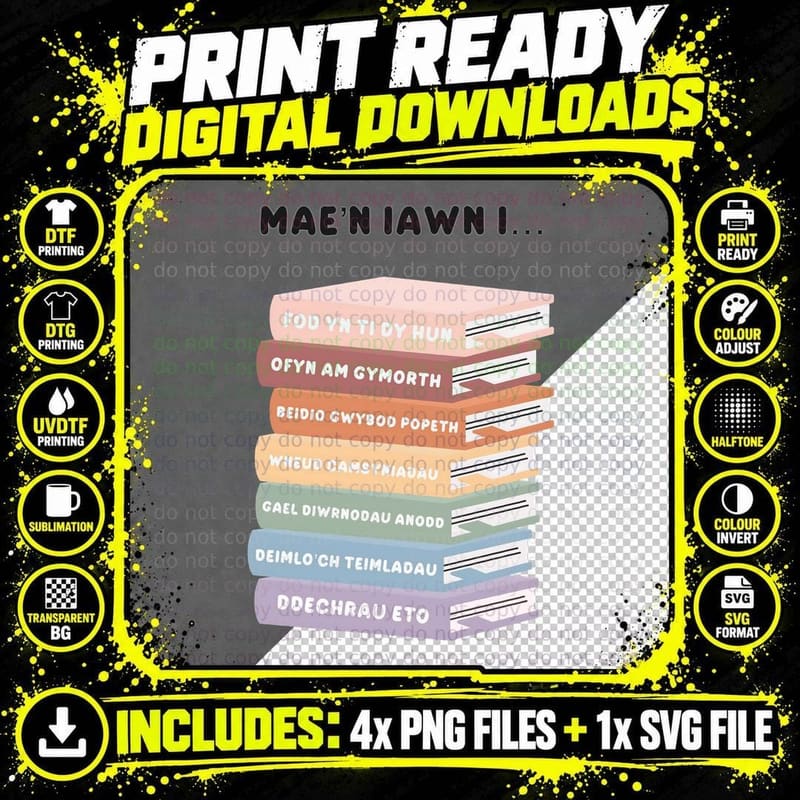Mae'n Iawn I... Books Welsh Affirmations Self-Help Png SVG Digital Bundle
