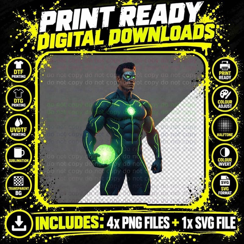 Male Superhero Graphic, Sci-Fi Cityscape Hero Art 4 Png SVG Digital Bundle