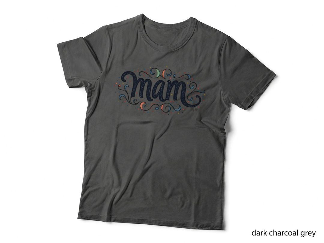 Mam Welsh Swirly Rainbow Whimsical Caru Cymru Cymraeg Vibrant Positive T-Shirt