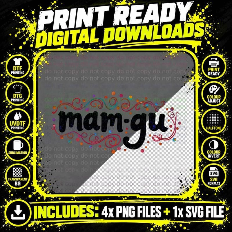 Mam-Gu Welsh Swirl Rainbow Whimsical Caru Cymru Cymraeg Png SVG Digital Bundle