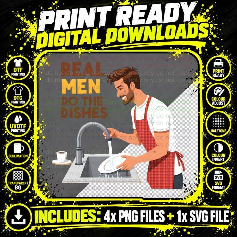 Men Do the Dishes Kitchen Graphic T-Shirt Png SVG Digital Bundle