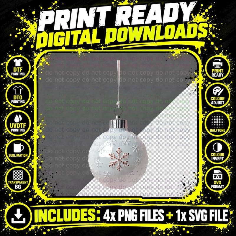 Modern Frosted Snowflake Ornament T-Shirt Png SVG Digital Bundle