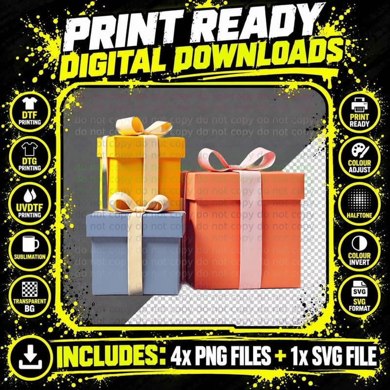 Modern Graphic Design Gift Boxes T-Shirt Png SVG Digital Bundle
