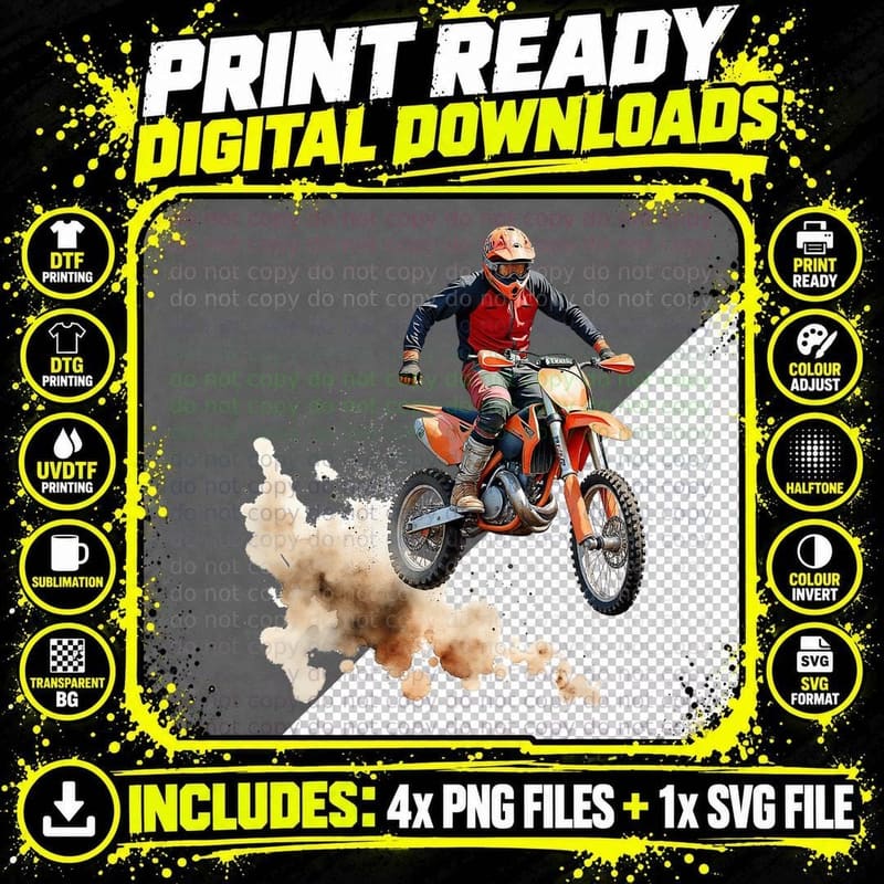 Motocross Rider Jump Dirt Bike Extreme Sports Art T-Shirt Png SVG Digital Bundle