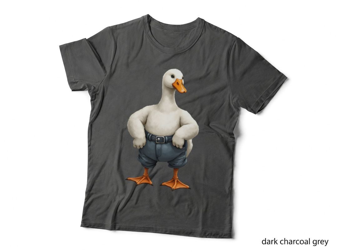Muscular Anthropomorphic Goose Blue Jean Shorts & Hands on Hips T-Shirt