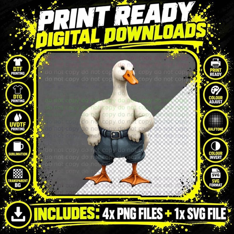 Muscular Anthropomorphic Goose Blue Jean Shorts & Hands Png SVG Digital Bundle