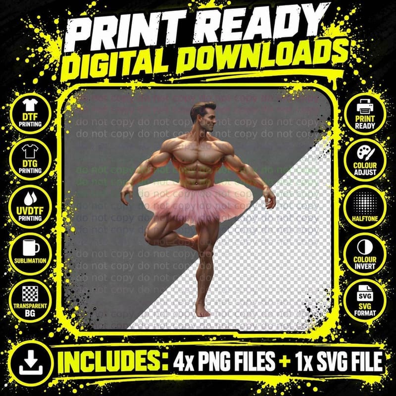Muscular Bodybuilder Doing Ballet T-Shirt Png SVG Digital Bundle
