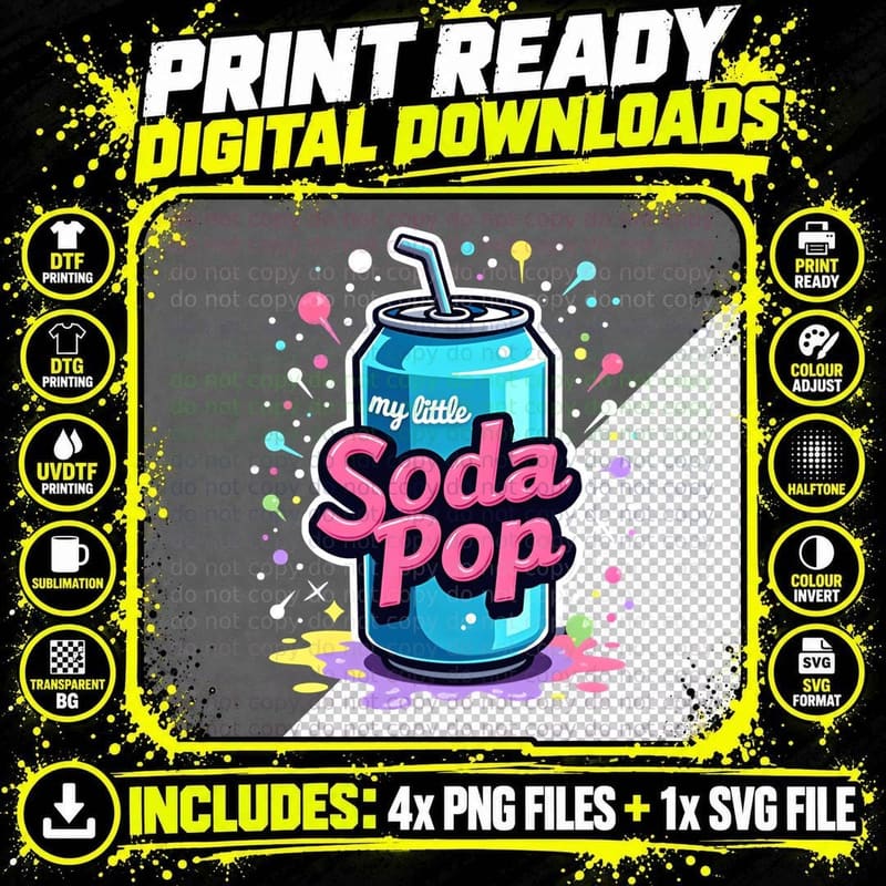 My Little Soda Pop Blue Green Can Confetti Musical Notes Png SVG Digital Bundle