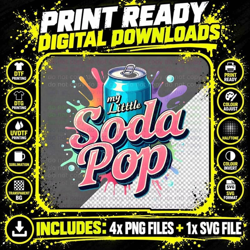 My Little Soda Pop Cartoon Blue Soda Can Splatter Design Png SVG Digital Bundle