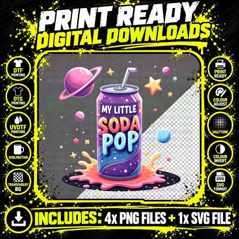 My Little Soda Pop Cartoon Purple Blue Gradient Can Png SVG Digital Bundle