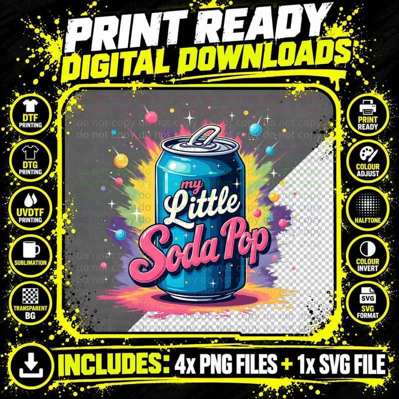 My Little Soda Pop Cute Can Splatter Blue White Orbs Png SVG Digital Bundle