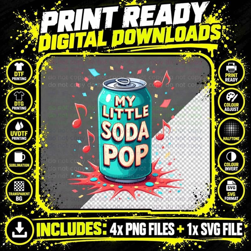 My Little Soda Pop Teal Can Confetti Musical Notes Red Png SVG Digital Bundle