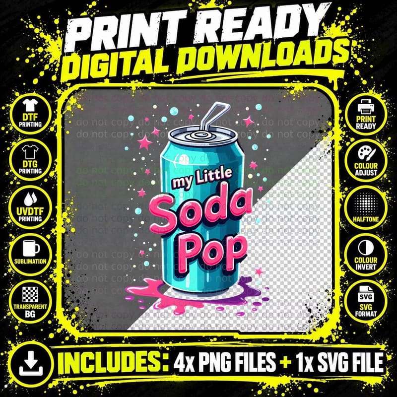 My Little Soda Pop Vibrant Blue Can Cute Quote Colorful Png SVG Digital Bundle
