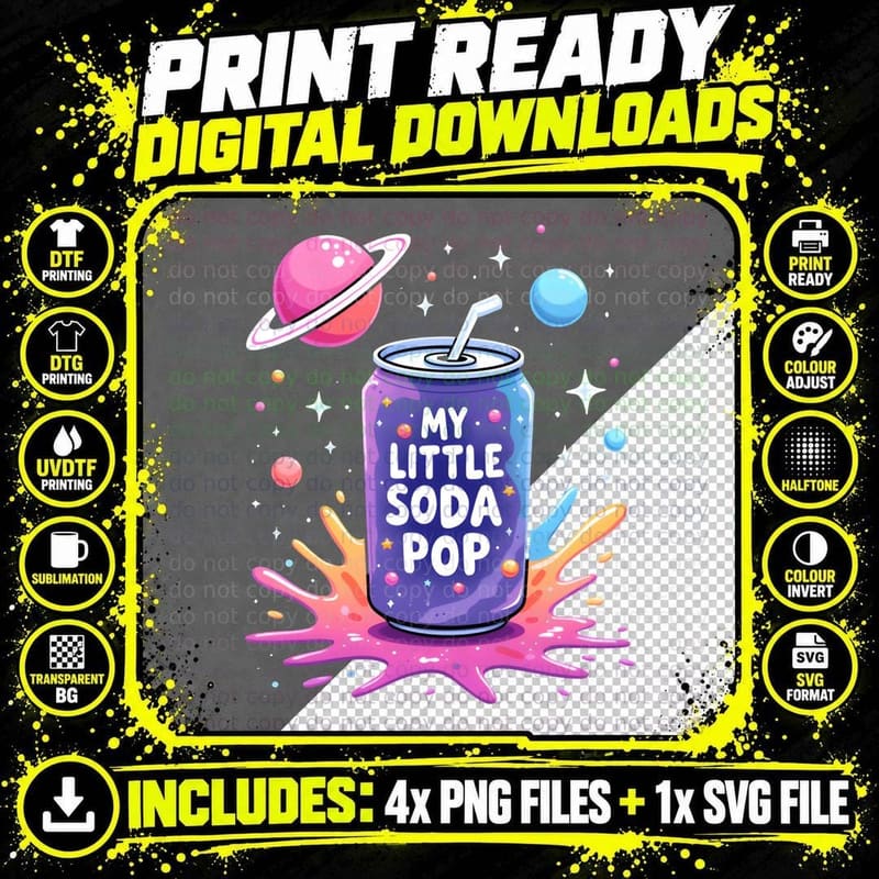 My Little Soda Pop Vibrant Can Purple Blue Gradient Png SVG Digital Bundle