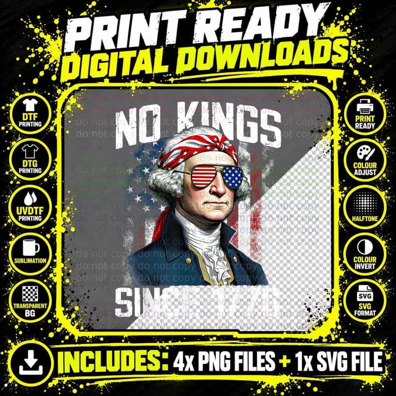 No Kings Since 1776 George Washington Patriotic Aviator Png SVG Digital Bundle